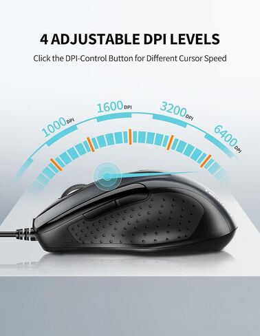 TECKNET USB Wired Mouse with Forward Backward Keys & 4 Adjustable DPI Gray in Saudi Arabia