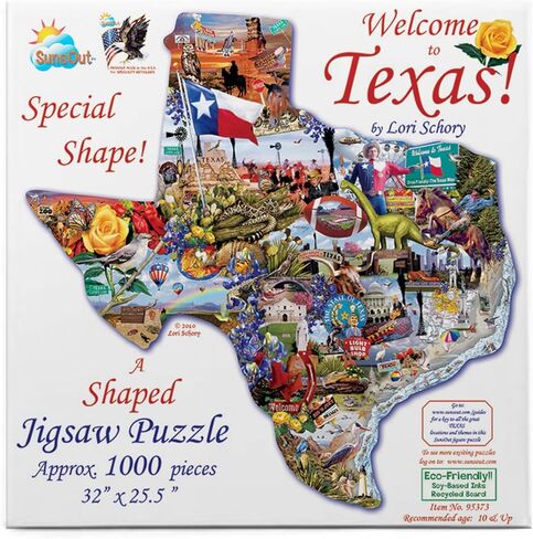 SUNSOUT INC - مرحبًا بكم في تكساس - أحجية الصور المقطوعة ذات الشكل الخاص 1000 قطعة من الفنان: Lori Schory - الحجم النهائي 32 بوصة × 25.5 بوصة للسفر - MPN# 95373 in Kuwait