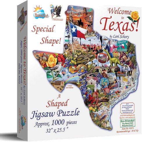 SUNSOUT INC - مرحبًا بكم في تكساس - أحجية الصور المقطوعة ذات الشكل الخاص 1000 قطعة من الفنان: Lori Schory - الحجم النهائي 32 بوصة × 25.5 بوصة للسفر - MPN# 95373 in Kuwait