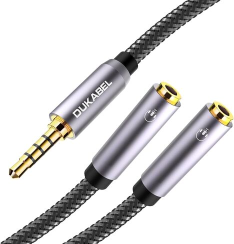 DUKABEL كابل مقسم سماعة رأس طويل (4 أقدام / 1.2 متر) محمي بأربعة أقطاب TRRS 3.5 Y محول سماعة رأس ثنائي الاتجاه أنثى إلى ذكر صوت ستيريو / نايلون كريستال مضفر / مطلي بالذهب عيار 24 قيراط / 99.99٪ 4N OFC in Saudi Arabia