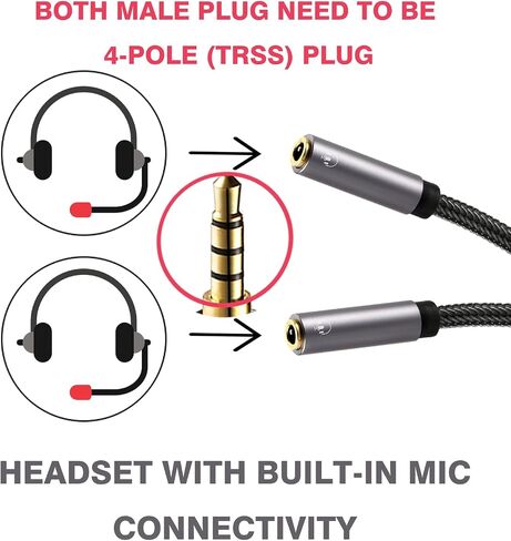 DUKABEL كابل مقسم سماعة رأس طويل (4 أقدام / 1.2 متر) محمي بأربعة أقطاب TRRS 3.5 Y محول سماعة رأس ثنائي الاتجاه أنثى إلى ذكر صوت ستيريو / نايلون كريستال مضفر / مطلي بالذهب عيار 24 قيراط / 99.99٪ 4N OFC in Saudi Arabia