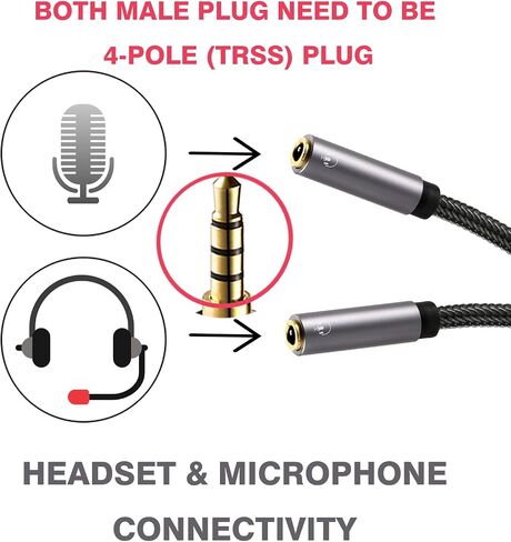 DUKABEL كابل مقسم سماعة رأس طويل (4 أقدام / 1.2 متر) محمي بأربعة أقطاب TRRS 3.5 Y محول سماعة رأس ثنائي الاتجاه أنثى إلى ذكر صوت ستيريو / نايلون كريستال مضفر / مطلي بالذهب عيار 24 قيراط / 99.99٪ 4N OFC in Saudi Arabia