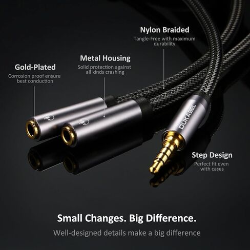 DUKABEL كابل مقسم سماعة رأس طويل (4 أقدام / 1.2 متر) محمي بأربعة أقطاب TRRS 3.5 Y محول سماعة رأس ثنائي الاتجاه أنثى إلى ذكر صوت ستيريو / نايلون كريستال مضفر / مطلي بالذهب عيار 24 قيراط / 99.99٪ 4N OFC in Saudi Arabia