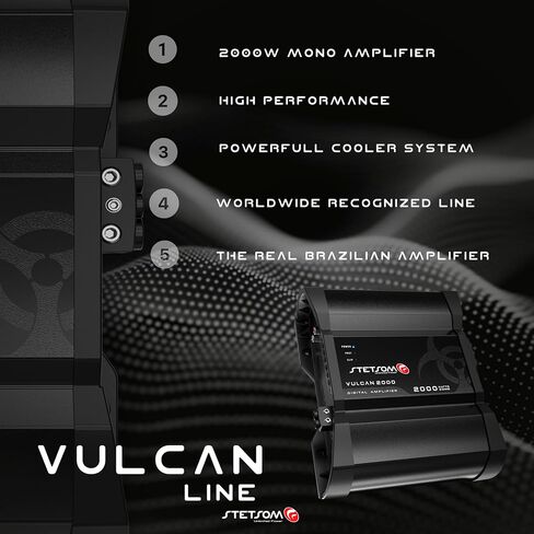 Stetsom Vulcan 5000 1 Ohm Car Amplifier، Mono Full Range 5000.1 5K Watts RMS، 1Ω صوت السيارة الثابت، جودة صوت HD، Crossover & Bass Boost، مكبر صوت ستيريو للسيارة Subwoofer MD، مبردات ذكية in Kuwait
