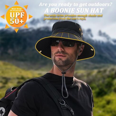 Sun Hats for Men Women, Fishing Hat UV Protection Wide Brim Bucket Hats Foldable Boonie Hat for Hiking Camping Safari in Kuwait