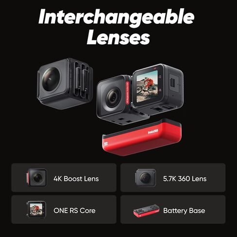 Insta360 ONE RS Twin Edition Creator Kit - كاميرا أكشن مقاومة للماء بدقة 4K 60 إطارًا في الثانية وكاميرا 5.7K 360 مع عدسات قابلة للتبديل، وتثبيت، وصور بدقة 48 ميجابكسل، وتقنية HDR النشطة، وتحرير الذكاء الاصطناعي in Saudi Arabia