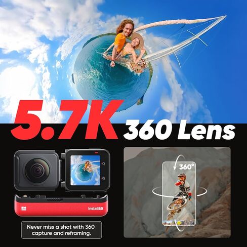 Insta360 ONE RS Twin Edition Creator Kit - كاميرا أكشن مقاومة للماء بدقة 4K 60 إطارًا في الثانية وكاميرا 5.7K 360 مع عدسات قابلة للتبديل، وتثبيت، وصور بدقة 48 ميجابكسل، وتقنية HDR النشطة، وتحرير الذكاء الاصطناعي in Saudi Arabia