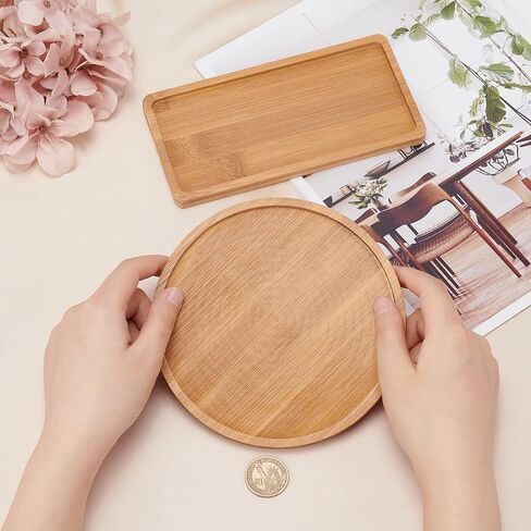 GORGECRAFT Handmade Mosaic Wooden Coasters, Fillable Mosaic Tray Plant Pot Mat Rectangle Round Coaster Wooden Serving Trays DIY Plate Ornaments Mosaic Making Crafts (2Pcs) in Saudi Arabia