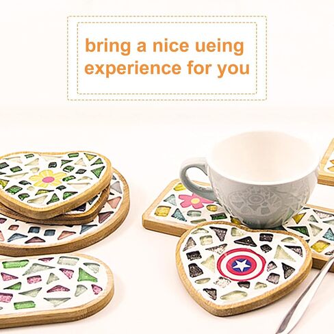 GORGECRAFT Handmade Mosaic Wooden Coasters, Fillable Mosaic Tray Plant Pot Mat Rectangle Round Coaster Wooden Serving Trays DIY Plate Ornaments Mosaic Making Crafts (2Pcs) in Saudi Arabia