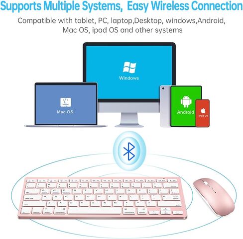 Wireless Bluetooth Keyboard and Mouse Set, Portable Slim Silent Cordless Keyboard and Mouse Combo Compatible with iPad/Mac/MacBook/Android/Windows/PC/Computer,Black in Kuwait