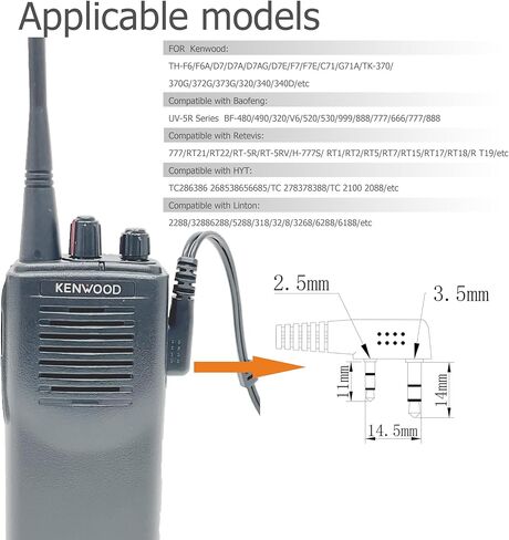 SHON Walkie Talkie Headset with Mic, Compatible Kenwood Baofeng and Retevis Radios 2 Pin G-Shaped Ear Hook for Police Law Enforcement (6 Set/Black) in Kuwait