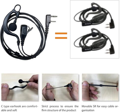 SHON Walkie Talkie Headset with Mic, Compatible Kenwood Baofeng and Retevis Radios 2 Pin G-Shaped Ear Hook for Police Law Enforcement (6 Set/Black) in Kuwait