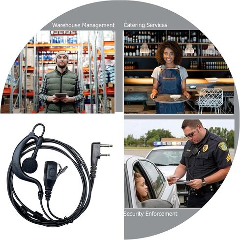 SHON Walkie Talkie Headset with Mic, Compatible Kenwood Baofeng and Retevis Radios 2 Pin G-Shaped Ear Hook for Police Law Enforcement (6 Set/Black) in Kuwait