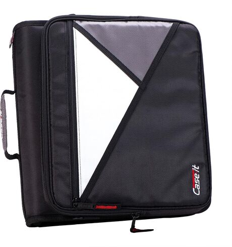 Case-it The Universal Zipper Binder - 2 Inch O-Rings - Padded Pocket That Holds up to 13 Inch Laptop/Tablet - Multiple Pockets - 400 Page Capacity - Comes with Shoulder Strap - Jet Black LT-007 in Saudi Arabia