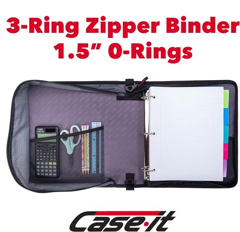 Case-it The Universal Zipper Binder - 2 Inch O-Rings - Padded Pocket That Holds up to 13 Inch Laptop/Tablet - Multiple Pockets - 400 Page Capacity - Comes with Shoulder Strap - Jet Black LT-007 in Saudi Arabia