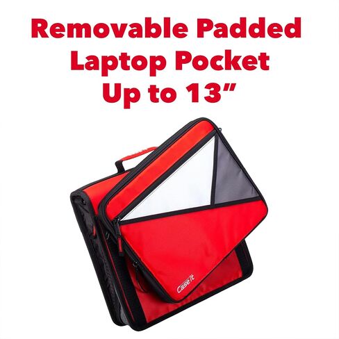 Case-it The Universal Zipper Binder - 2 Inch O-Rings - Padded Pocket That Holds up to 13 Inch Laptop/Tablet - Multiple Pockets - 400 Page Capacity - Comes with Shoulder Strap - Jet Black LT-007 in Saudi Arabia