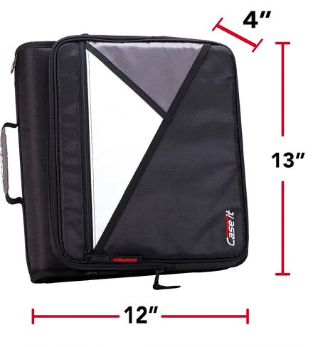 Case-it The Universal Zipper Binder - 2 Inch O-Rings - Padded Pocket That Holds up to 13 Inch Laptop/Tablet - Multiple Pockets - 400 Page Capacity - Comes with Shoulder Strap - Jet Black LT-007 in Saudi Arabia