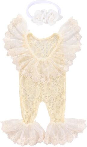 Holibeat Newborn Girl Photography Props Baby Photoshoot Outfits Infant Lace Romper Costume 0-2M in Saudi Arabia