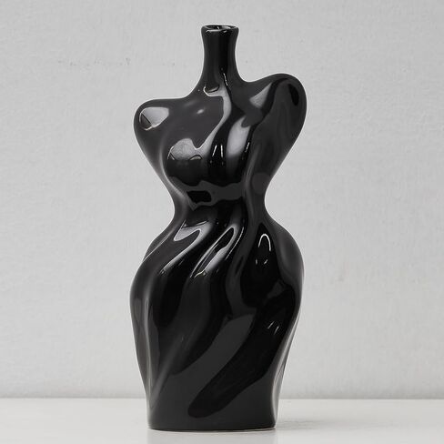 Black Ceramic Abstract Modern Vase: Flower Vase Body Vase Minimalist Female Form Flower Vase Modern Home Decor for Living Room Centerpiece Table Decorations Shelf Decor Unique Gifts in Saudi Arabia