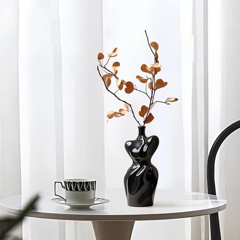 Black Ceramic Abstract Modern Vase: Flower Vase Body Vase Minimalist Female Form Flower Vase Modern Home Decor for Living Room Centerpiece Table Decorations Shelf Decor Unique Gifts in Saudi Arabia