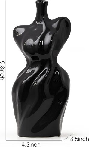 Black Ceramic Abstract Modern Vase: Flower Vase Body Vase Minimalist Female Form Flower Vase Modern Home Decor for Living Room Centerpiece Table Decorations Shelf Decor Unique Gifts in Saudi Arabia