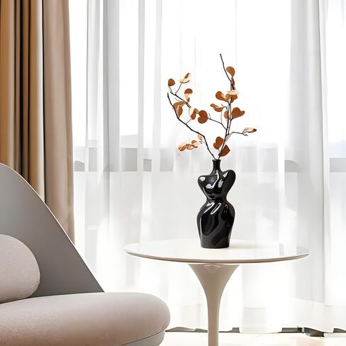 Black Ceramic Abstract Modern Vase: Flower Vase Body Vase Minimalist Female Form Flower Vase Modern Home Decor for Living Room Centerpiece Table Decorations Shelf Decor Unique Gifts in Saudi Arabia