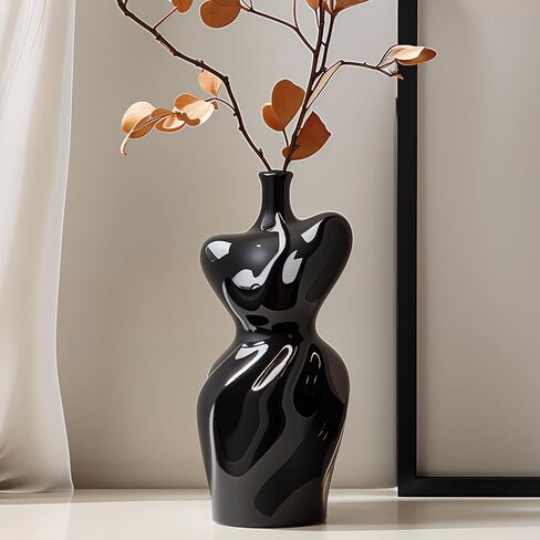 Black Ceramic Abstract Modern Vase: Flower Vase Body Vase Minimalist Female Form Flower Vase Modern Home Decor for Living Room Centerpiece Table Decorations Shelf Decor Unique Gifts in Saudi Arabia