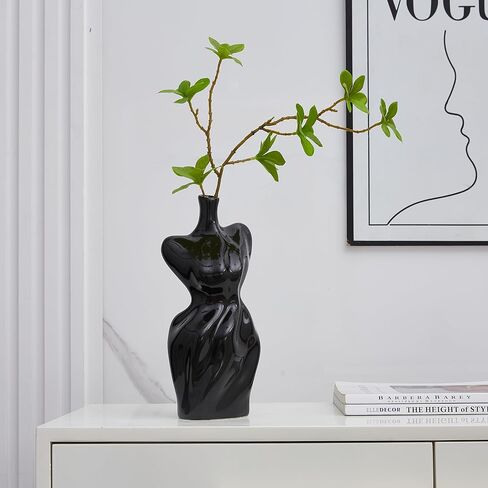 Black Ceramic Abstract Modern Vase: Flower Vase Body Vase Minimalist Female Form Flower Vase Modern Home Decor for Living Room Centerpiece Table Decorations Shelf Decor Unique Gifts in Saudi Arabia