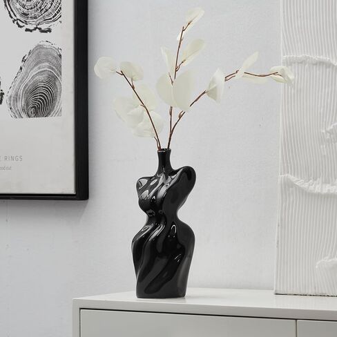 Black Ceramic Abstract Modern Vase: Flower Vase Body Vase Minimalist Female Form Flower Vase Modern Home Decor for Living Room Centerpiece Table Decorations Shelf Decor Unique Gifts in Saudi Arabia