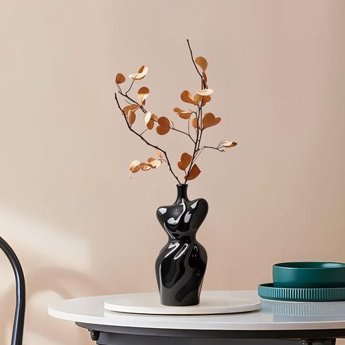 Black Ceramic Abstract Modern Vase: Flower Vase Body Vase Minimalist Female Form Flower Vase Modern Home Decor for Living Room Centerpiece Table Decorations Shelf Decor Unique Gifts in Saudi Arabia