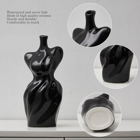 Black Ceramic Abstract Modern Vase: Flower Vase Body Vase Minimalist Female Form Flower Vase Modern Home Decor for Living Room Centerpiece Table Decorations Shelf Decor Unique Gifts in Saudi Arabia