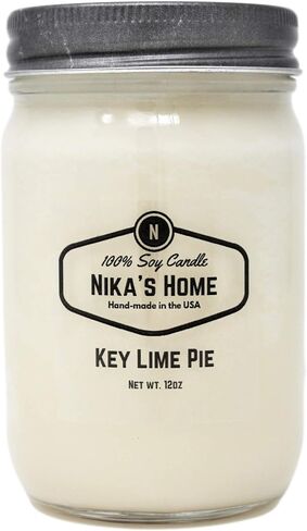 Nika's Home Key Lime Pie Soy Candle 12oz Mason Jar Non-Toxic White Soy Handmade Long Burning 50-60 Hours Highly Scented All Natural Candles Clean Burning Large Candle Gift Décor in Saudi Arabia
