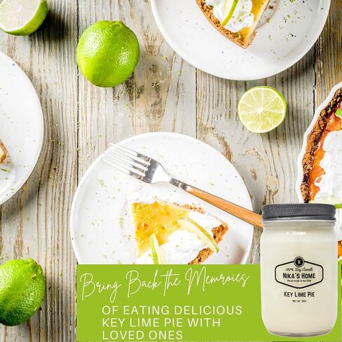 Nika's Home Key Lime Pie Soy Candle 12oz Mason Jar Non-Toxic White Soy Handmade Long Burning 50-60 Hours Highly Scented All Natural Candles Clean Burning Large Candle Gift Décor in Saudi Arabia