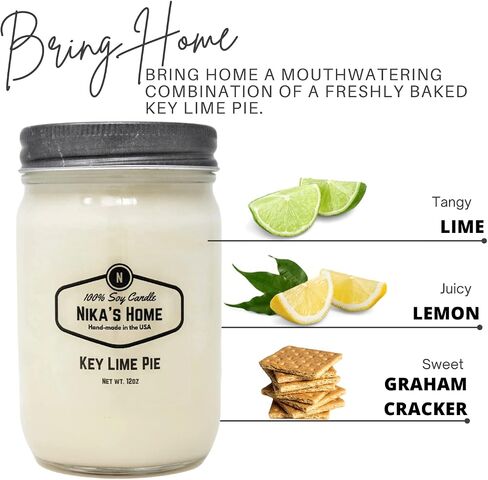 Nika's Home Key Lime Pie Soy Candle 12oz Mason Jar Non-Toxic White Soy Handmade Long Burning 50-60 Hours Highly Scented All Natural Candles Clean Burning Large Candle Gift Décor in Saudi Arabia