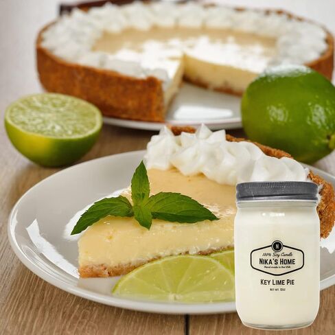 Nika's Home Key Lime Pie Soy Candle 12oz Mason Jar Non-Toxic White Soy Handmade Long Burning 50-60 Hours Highly Scented All Natural Candles Clean Burning Large Candle Gift Décor in Saudi Arabia