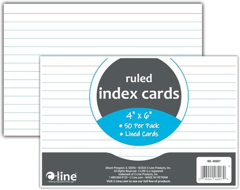C-Line 4" x 6" Index Cards, White, Ruled, 50/PK (48907) in Saudi Arabia