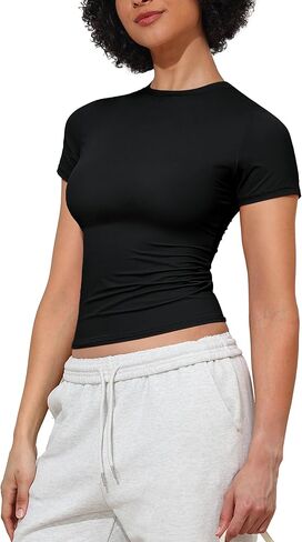 PrettyGuide Women's Double Lined Short Sleeve Fitted T Shirts Trendy Basic Y2K Going Out Tops in Kuwait