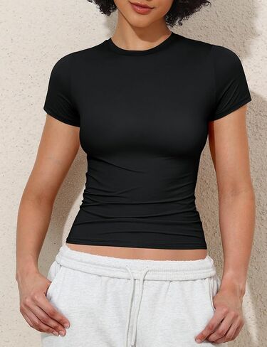 PrettyGuide Women's Double Lined Short Sleeve Fitted T Shirts Trendy Basic Y2K Going Out Tops in Kuwait
