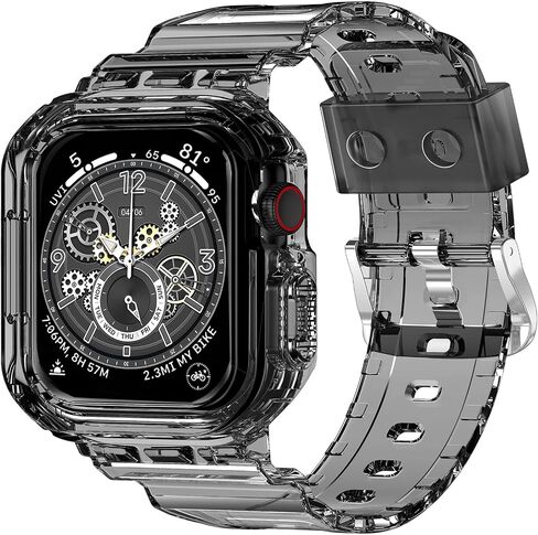 XYF Compatible for Crystal Clear Apple Watch Bands 45/44mm CrystalClear | Jelly Sport Strap&Bumper Case Cover for Men Women,Compatible for iWatch Series 9 8 7 6 5 4 SE 3 2 1,45mm/44mm Crystal Clear in Saudi Arabia