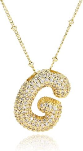 A1-A Bubble Letter Necklace Sparkling Crystal Cubic Zirconia- A-Z, Fluffy Name, Personalized Script Initial Necklace, Balloon Initial Necklace for Women, 18K Gold-Plated Brass Material. in Saudi Arabia