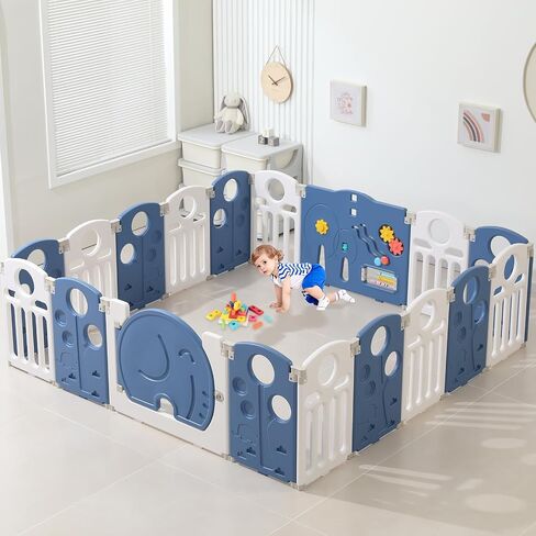Baby Playpen,for Kids and Toddlers,Kids Activity Centre Safety Play Yard,Safety Gates for Indoor&Outdoor,Sturdy Baby Fence Area,Portable, Educational, and Safe Play Yard 18 Panels, Blue in Saudi Arabia