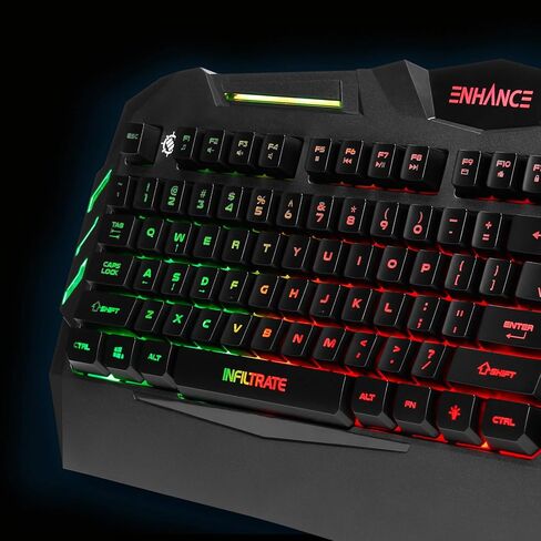لوحة مفاتيح الألعاب ENHANCE Infiltrate KL1 LED - لوحة مفاتيح بإضاءة خلفية متعددة الألوان مع وضعين للإضاءة، تصميم مقاوم للانسكاب، كابل USB مجدول - 19 مفتاحًا قابلاً للتمرير، ومضادة للظلال، ومفاتيح الوسائط المتعددة in Kuwait