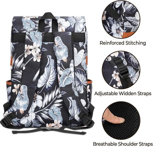 حقيبة ظهر Ronyes Vintage للنساء والرجال، حقيبة ظهر للكمبيوتر المحمول مقاس 15.6 بوصة حقيبة كتب كاجوال للعمل الجامعي، باللون الأسود مع نمط الزهور in Kuwait