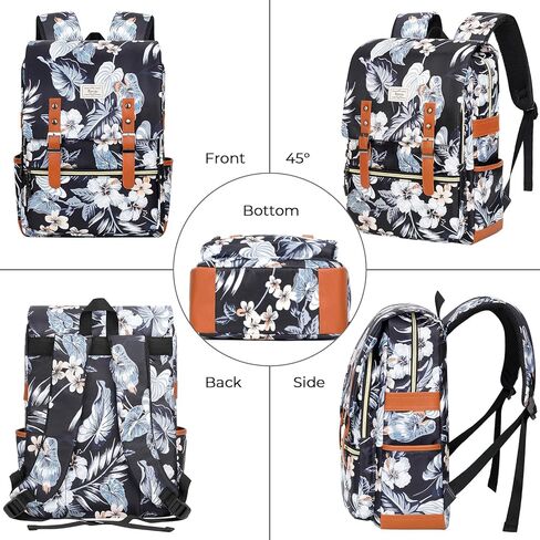 حقيبة ظهر Ronyes Vintage للنساء والرجال، حقيبة ظهر للكمبيوتر المحمول مقاس 15.6 بوصة حقيبة كتب كاجوال للعمل الجامعي، باللون الأسود مع نمط الزهور in Kuwait