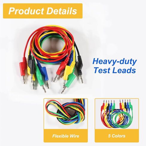 5pcs Banana to Banana Plug Test Lead Set, 4mm Stackable Banana Plug Test Lead for Multimeter, Flexible Electrical Test Wire 3.3ft/1m 1000V 15A in Kuwait