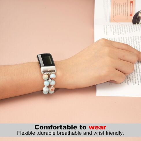 LAREDTREE Compatible with Fitbit Charge 6/Charge 5 Band Women Girls Stretchy Beaded Bracelet Dressy Handpicked Elastic Jewelry Strap for Fitbit Charge 5 in Saudi Arabia