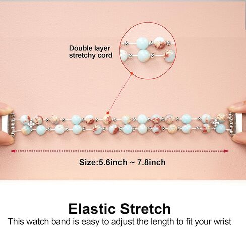 LAREDTREE Compatible with Fitbit Charge 6/Charge 5 Band Women Girls Stretchy Beaded Bracelet Dressy Handpicked Elastic Jewelry Strap for Fitbit Charge 5 in Saudi Arabia