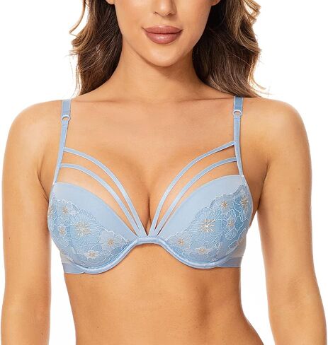 Deyllo Super Push Up Bra Underwire Lace Padded Bra Embroidered Strappy Add Two Cups in Saudi Arabia