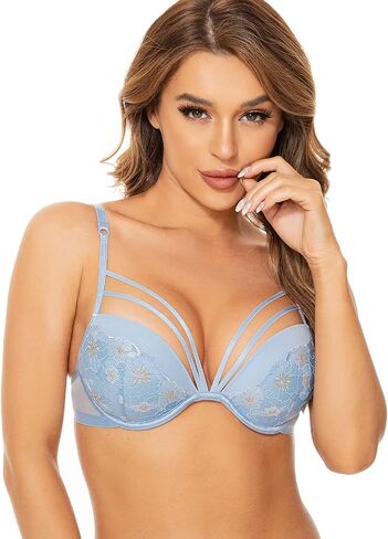 Deyllo Super Push Up Bra Underwire Lace Padded Bra Embroidered Strappy Add Two Cups in Saudi Arabia