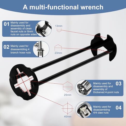 Basin Wrench 7 Sizes Sink Wrench Set: 2Pcs Multifunctional Sink Wrench Faucet Wrench Plumbers Wrench Four-Jaw Hex Wrench Maintenance Installation and Removal Tools Wrench for Bathroom in Saudi Arabia